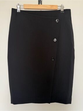 Express Classic Black Button-Front Wrap Pencil Skirt